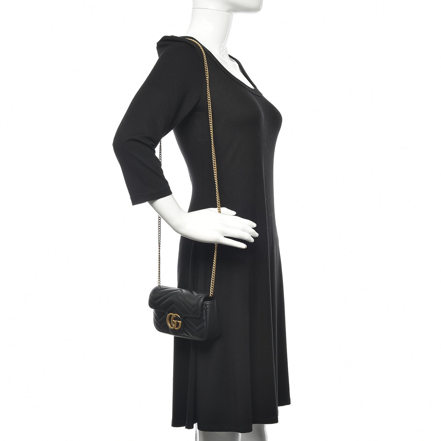 Calfskin Matelasse Super Mini GG Marmont Shoulder Bag Black