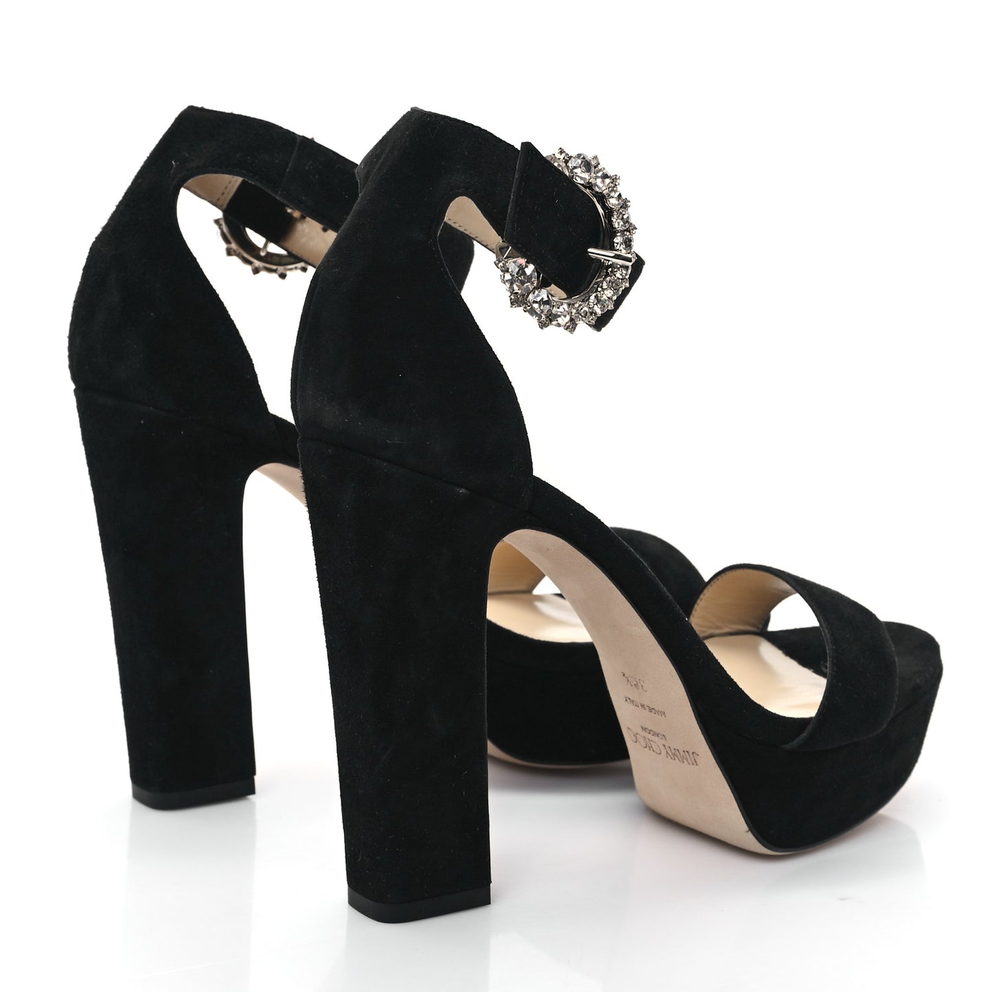 Suede Crystal Buckle Mionne 120 Sandals 38.5 Black
