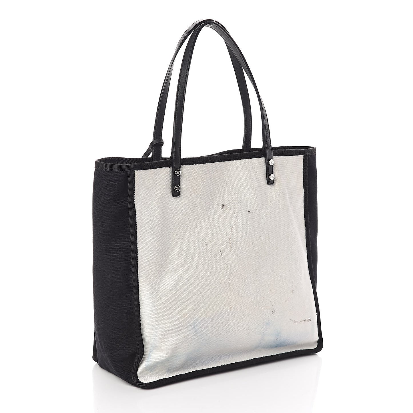 Canvas Calfskin Let's Demonstrate Small Tote White Black