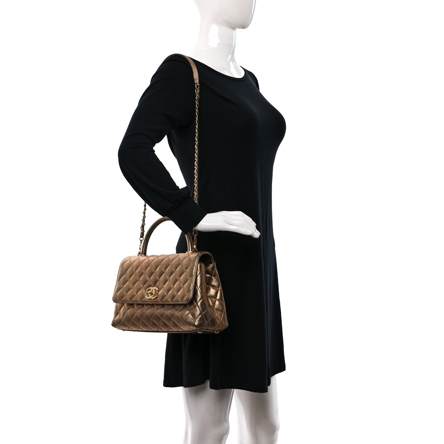 Chanel Metallic Caviar Quilted Small Coco Handle Flap Bronze 2 of 14