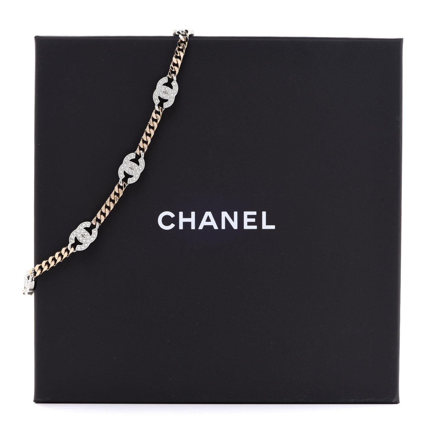 Crystal Chain CC Link Choker Gold Silver