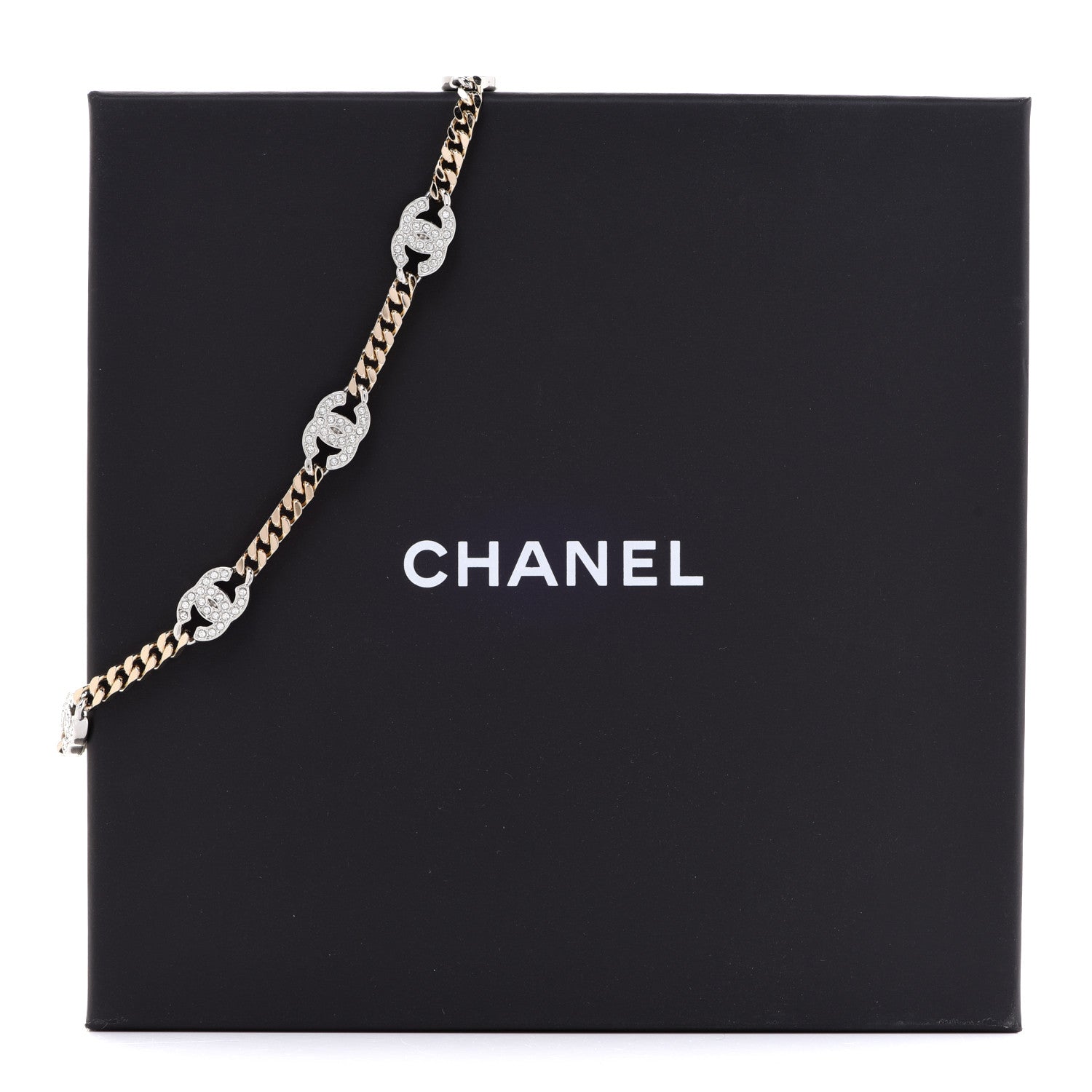 Chanel Crystal Chain CC Link Choker Gold Silver 5 of 5