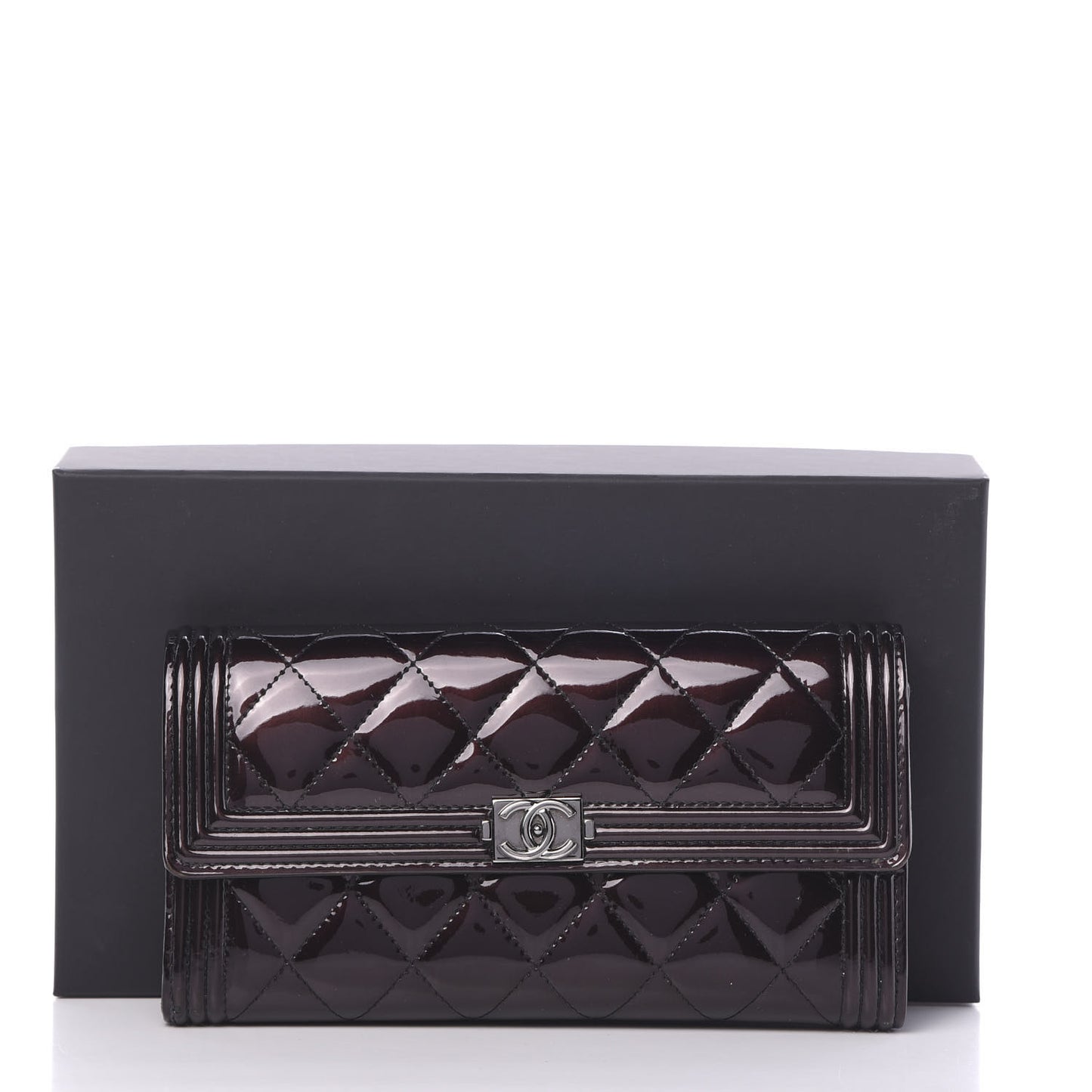 Patent Calfskin Quilted Boy Flap Wallet Burgundy