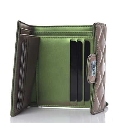 Chanel Iridescent Lambskin Quilted Small Compact Wallet Green 5 of 11
