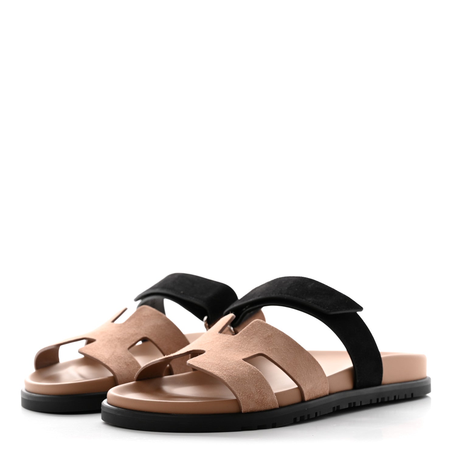 Hermes Suede Goatskin Womens Chypre Sandals 40 Rose Perle Black 3 of 9
