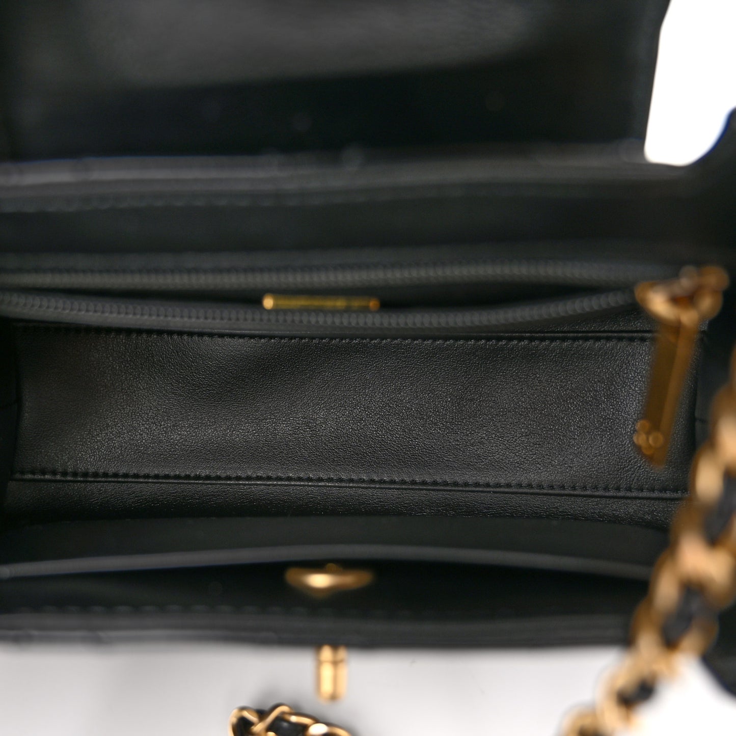 Shiny Aged Calfskin Quilted Nano Kelly Shopper Black