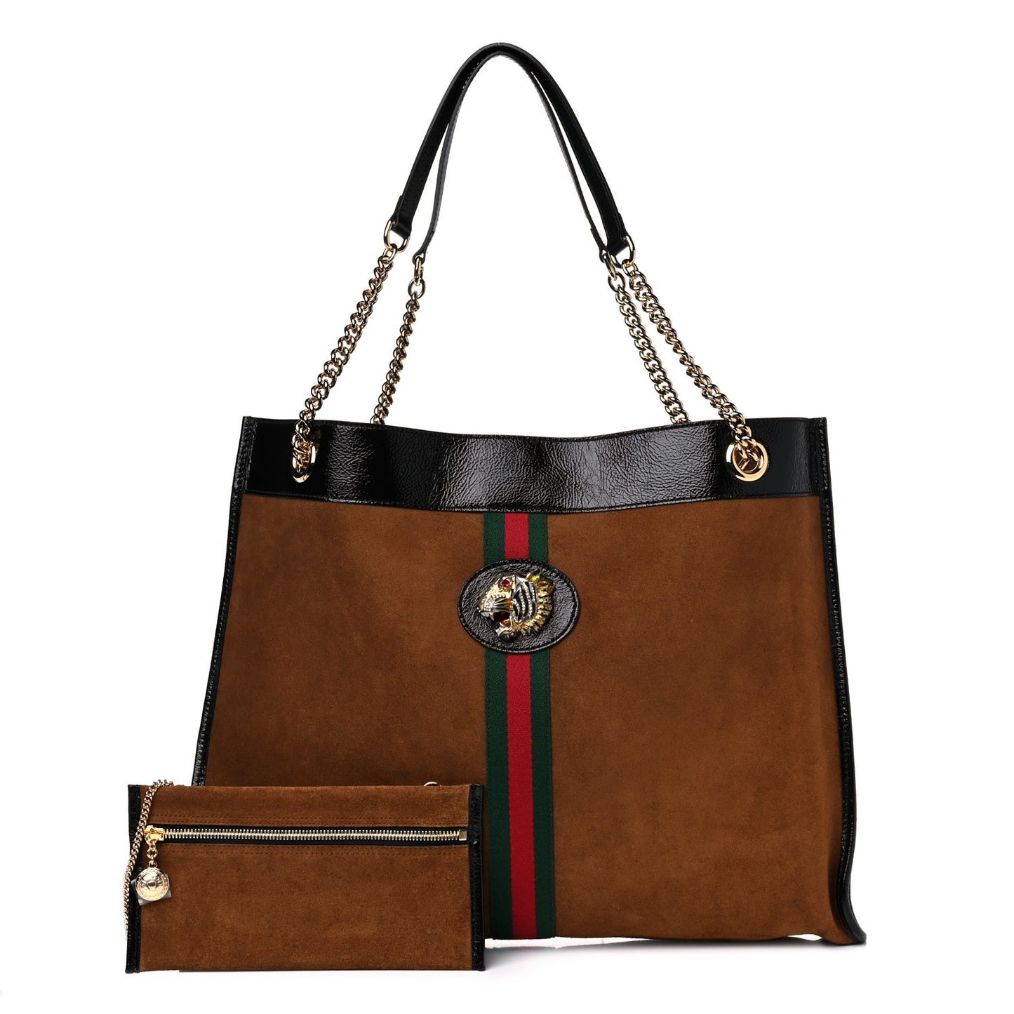 Suede Patent Large Rajah Chain Tote Nocciola Black