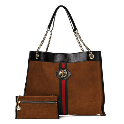 Gucci Suede Patent Large Rajah Chain Tote Nocciola Black 1 of 9