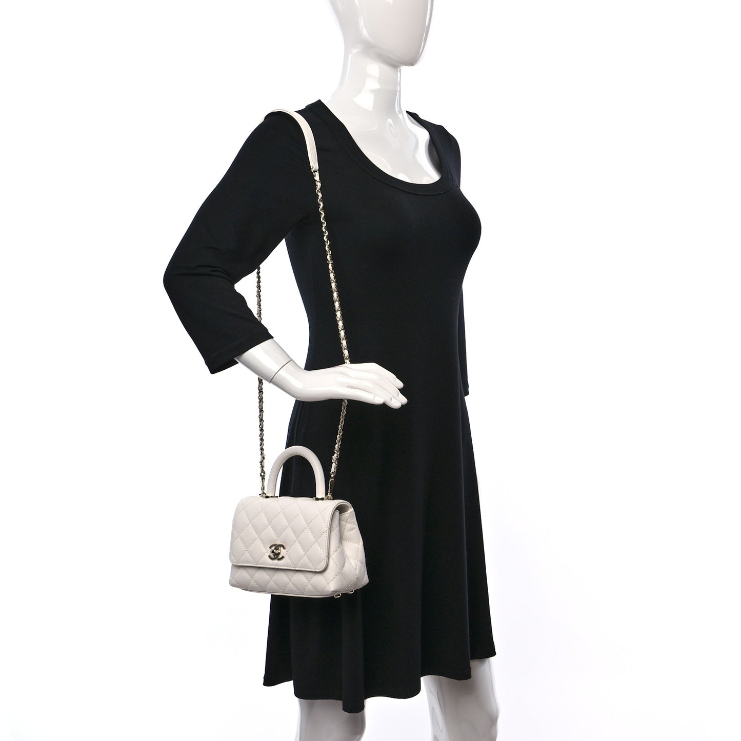 Caviar Quilted Extra Mini Coco Handle Flap White