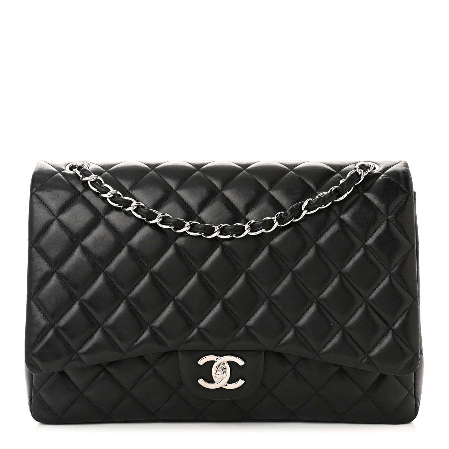 Lambskin Quilted Maxi Double Flap Black