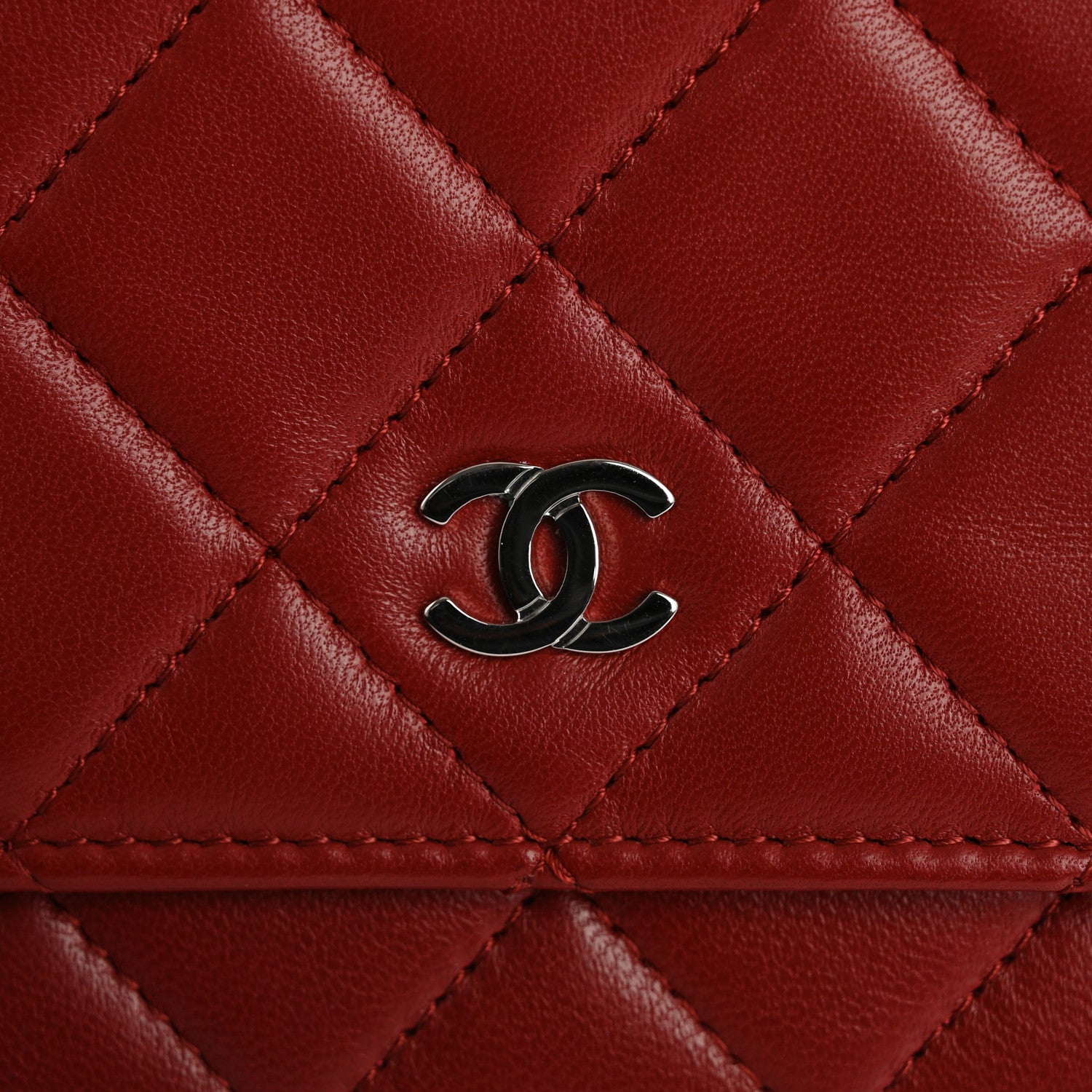 Chanel Lambskin Quilted Wallet On Chain WOC Red 16 of 18