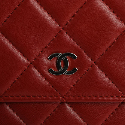 Chanel Lambskin Quilted Wallet On Chain WOC Red 16 of 18