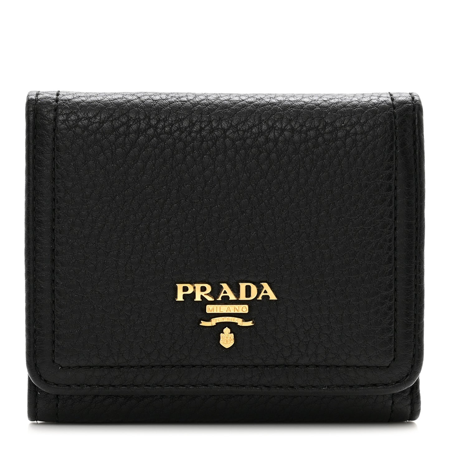 Vitello Daino Metal Tri-Fold Wallet Black