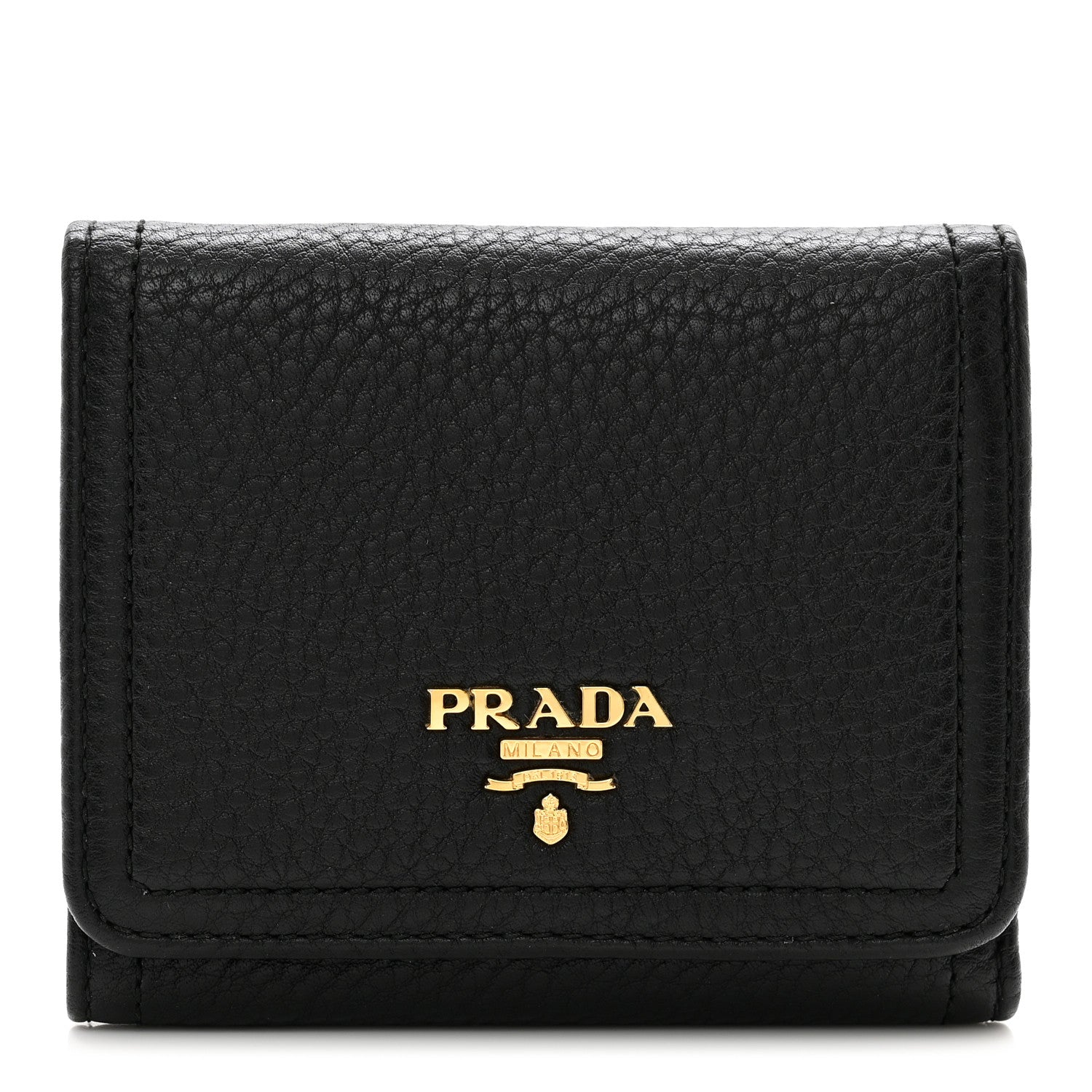 Prada Vitello Daino Metal Tri-Fold Wallet Black 1 of 7