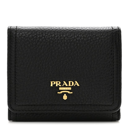 Prada Vitello Daino Metal Tri-Fold Wallet Black 1 of 7