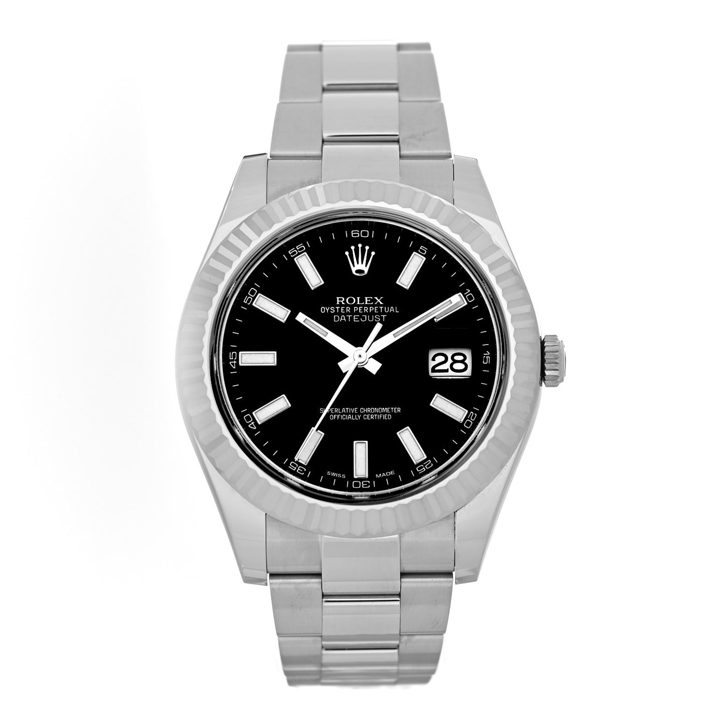 Stainless Steel 18K White Gold 41mm Oyster Perpetual Datejust Watch Black 116334