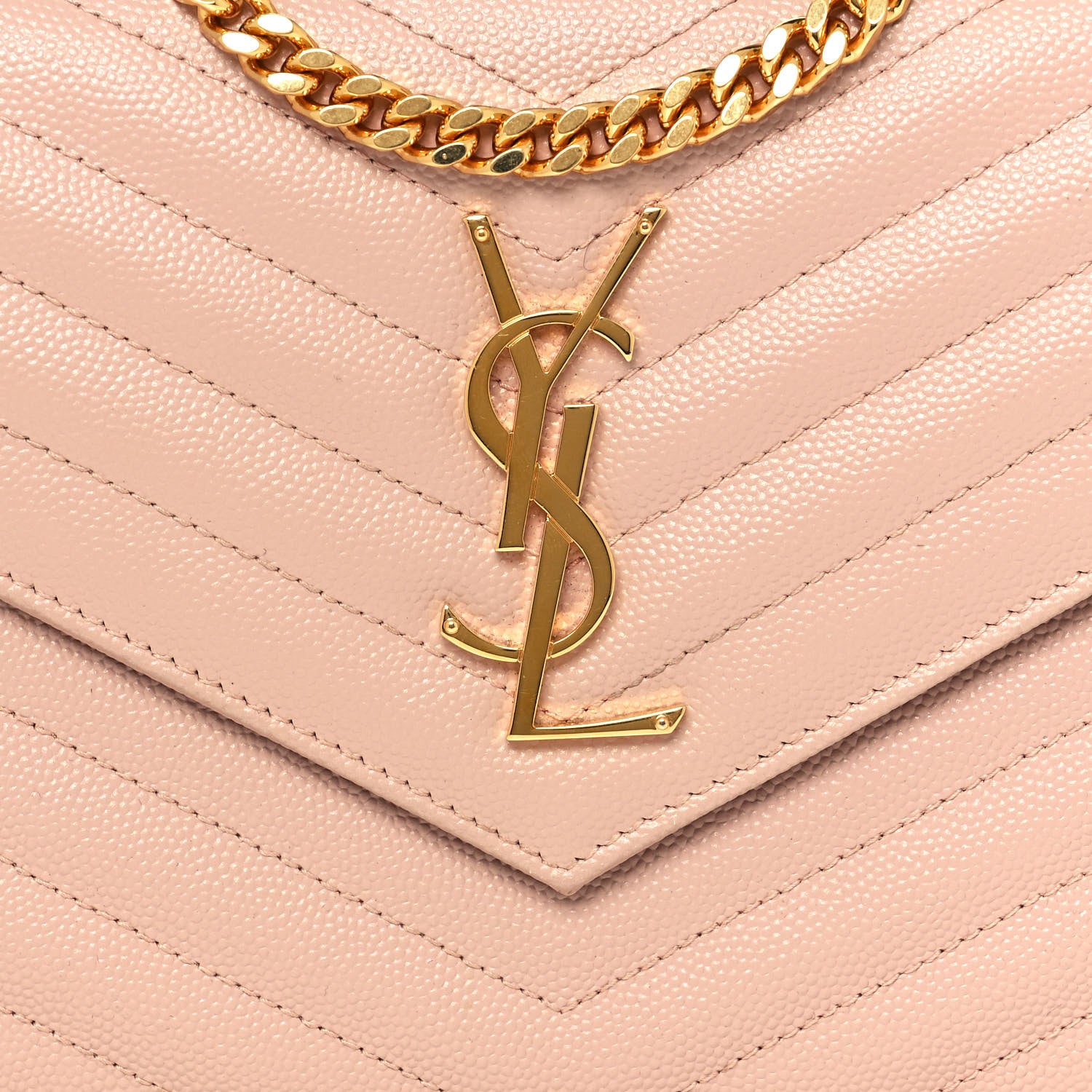 Saint Laurent Grain De Poudre Matelasse Chevron Monogram Chain Wallet Pale Pink 8 of 13