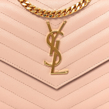 Saint Laurent Grain De Poudre Matelasse Chevron Monogram Chain Wallet Pale Pink 8 of 13