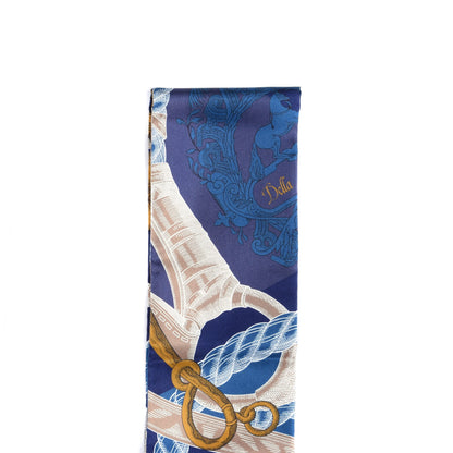 Hermes Silk Della Cavalleria Twilly Indigo Gold Marron 4 of 4