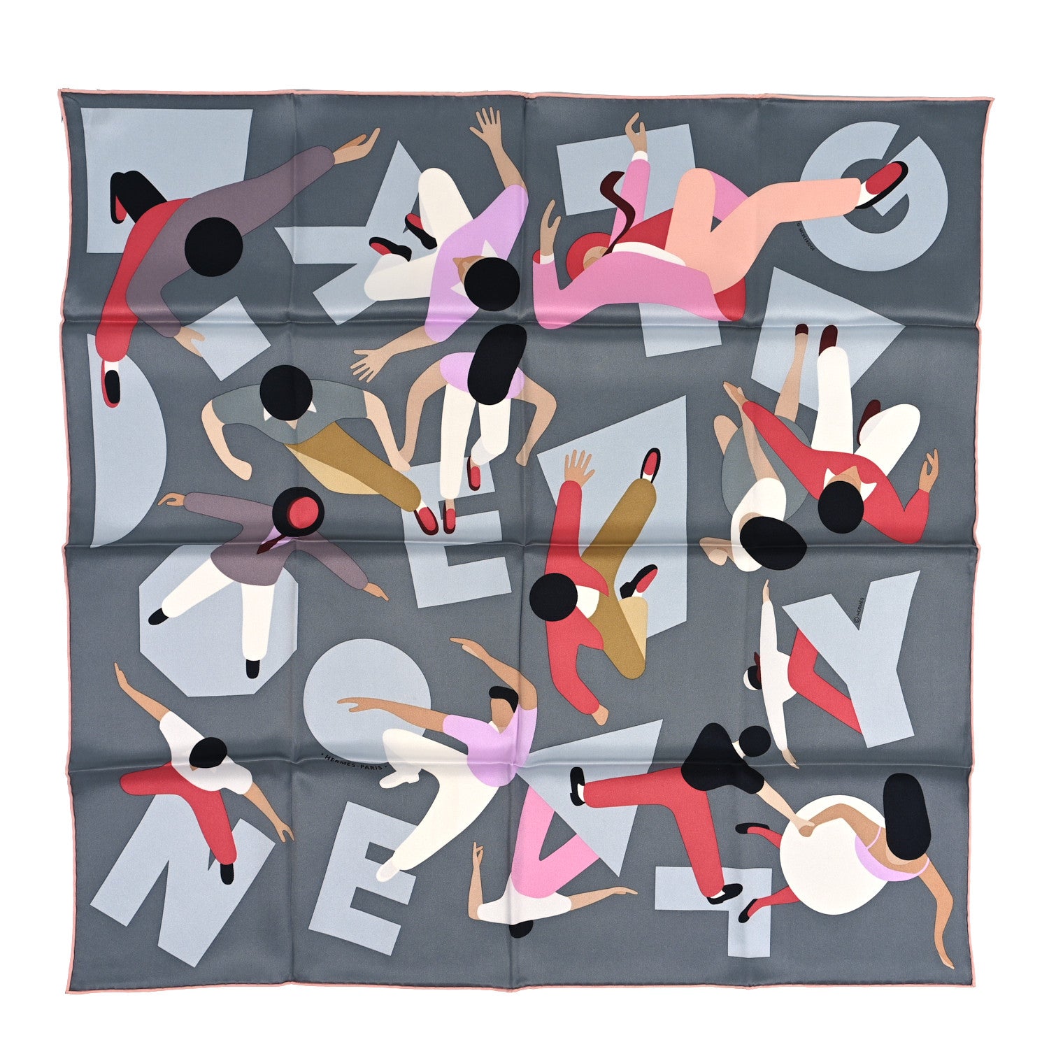 Hermes Silk Hommage a Gene Kelly Scarf 70 Gris Rose White 1 of 3