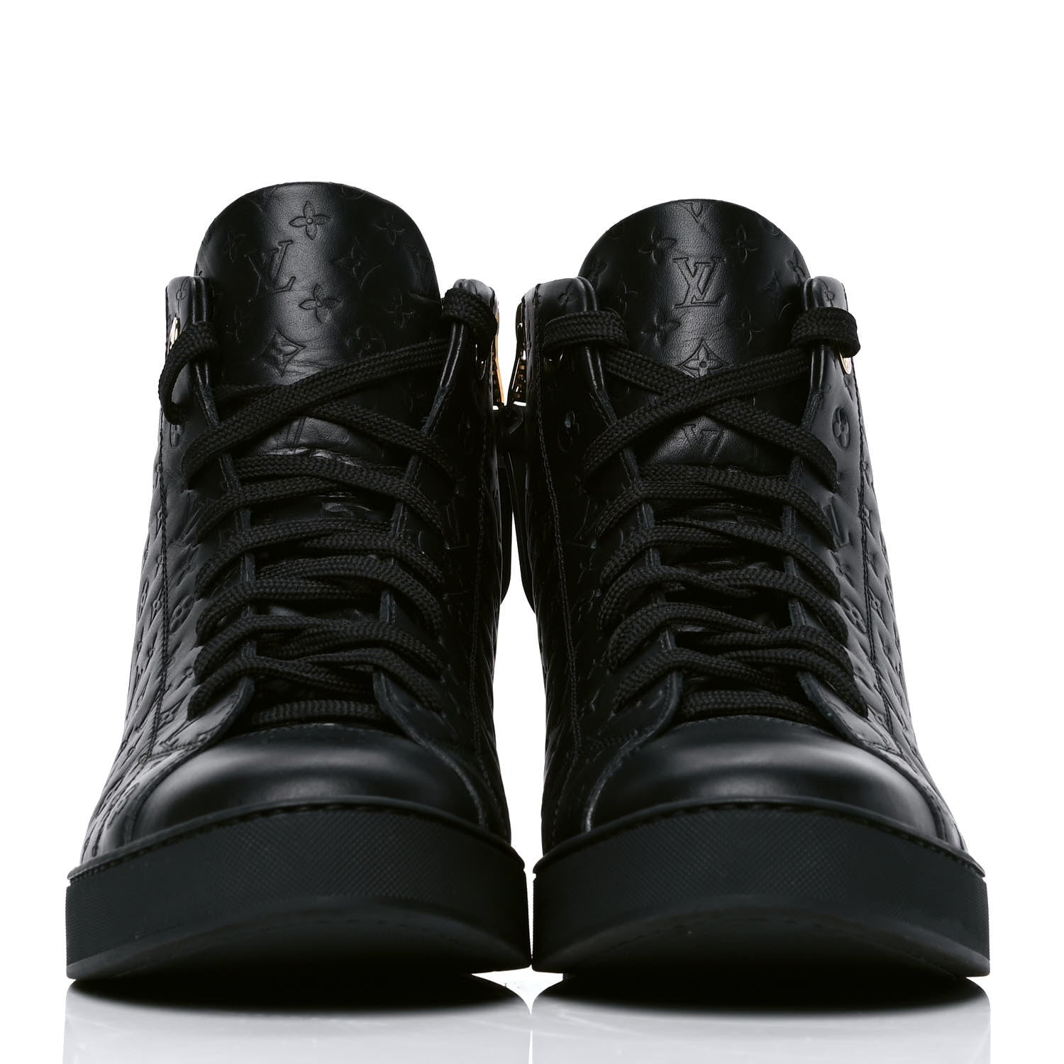Louis Vuitton Calfskin Embossed Monogram High Top Sneakers 39 Black 2 of 4