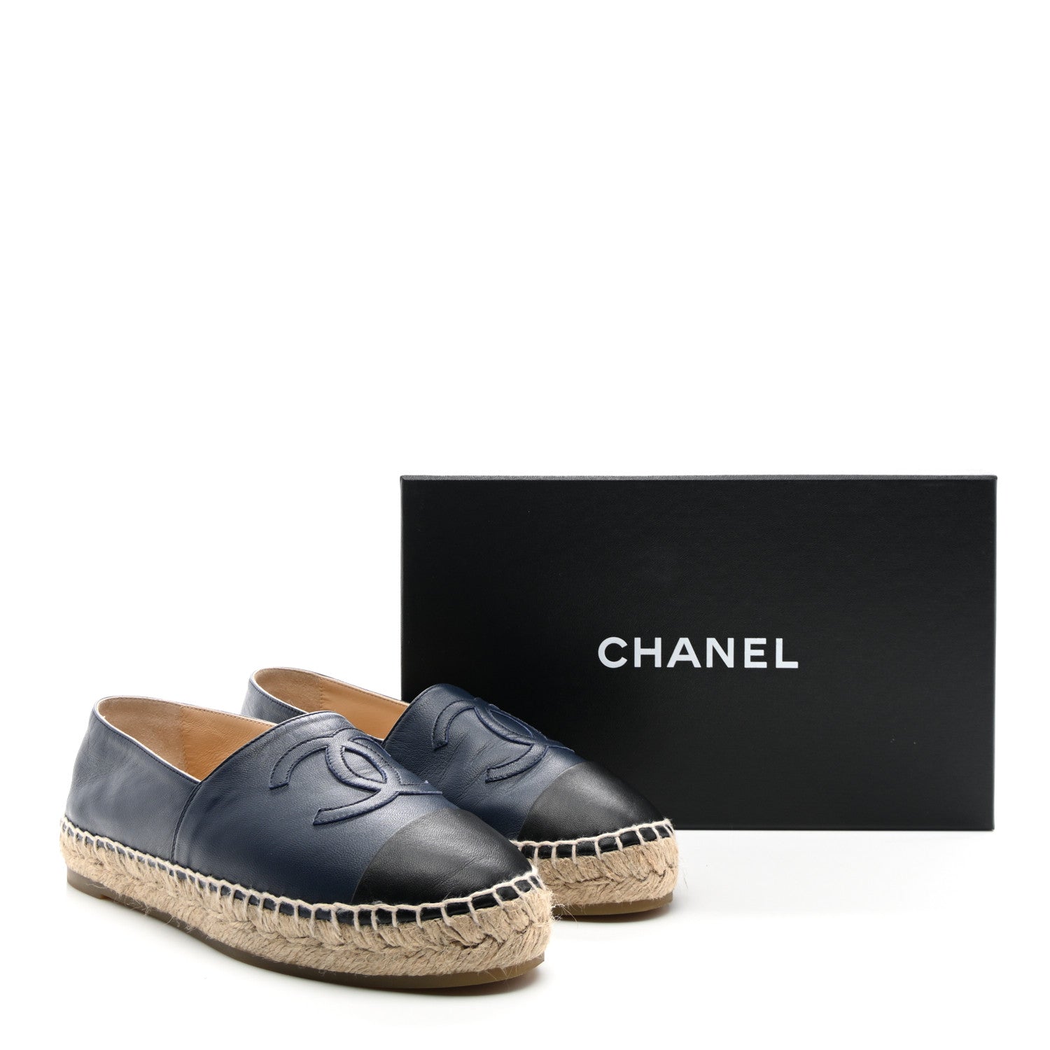 Chanel Lambskin CC Espadrilles 38 Navy Black 10 of 10