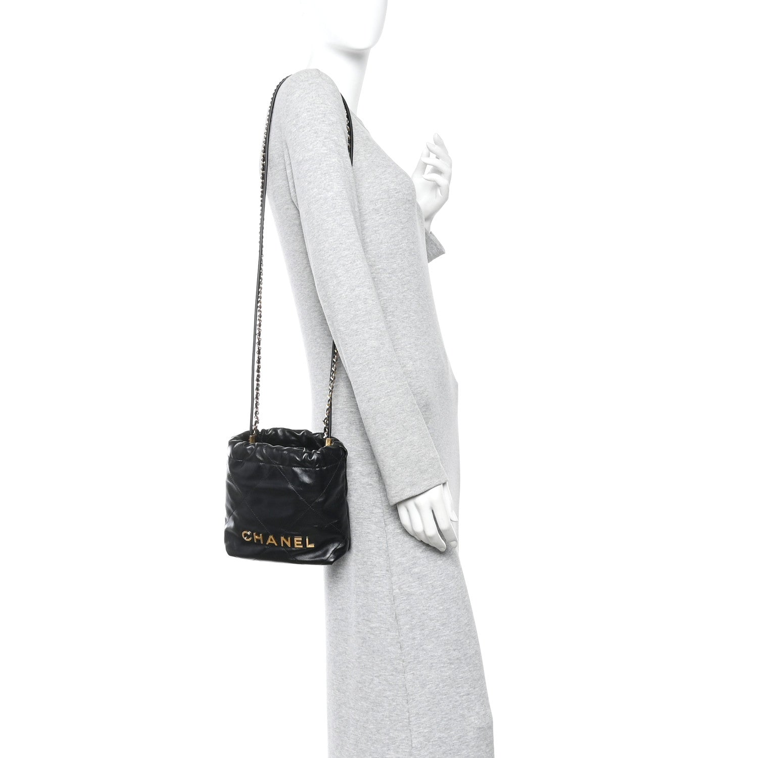 Chanel Shiny Calfskin Quilted Pearl CC Chain Mini Chanel 22 Black 2 of 10