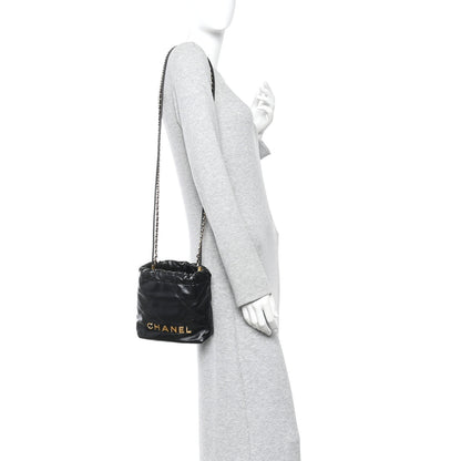 Chanel Shiny Calfskin Quilted Pearl CC Chain Mini Chanel 22 Black 2 of 10
