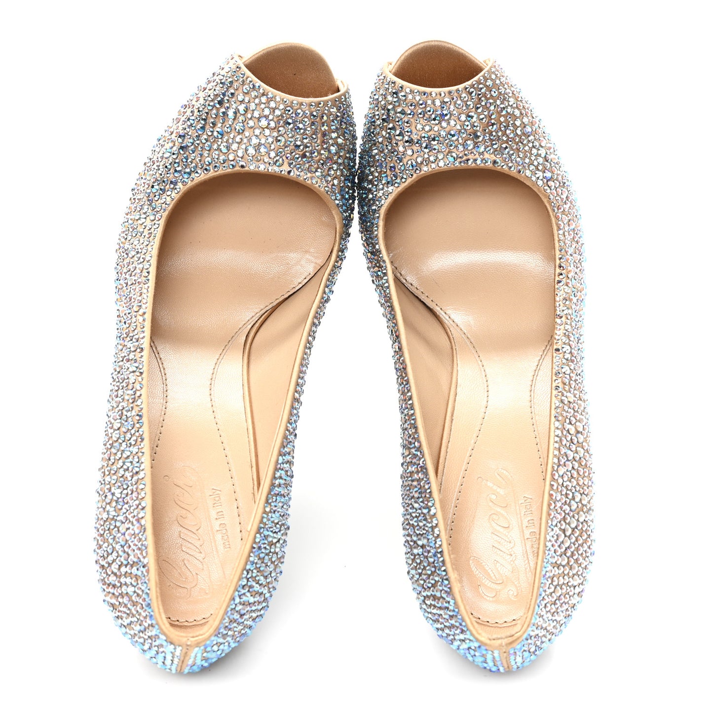 Satin Crystal Sofia Etoile Peep Toe Pumps 38 Blue