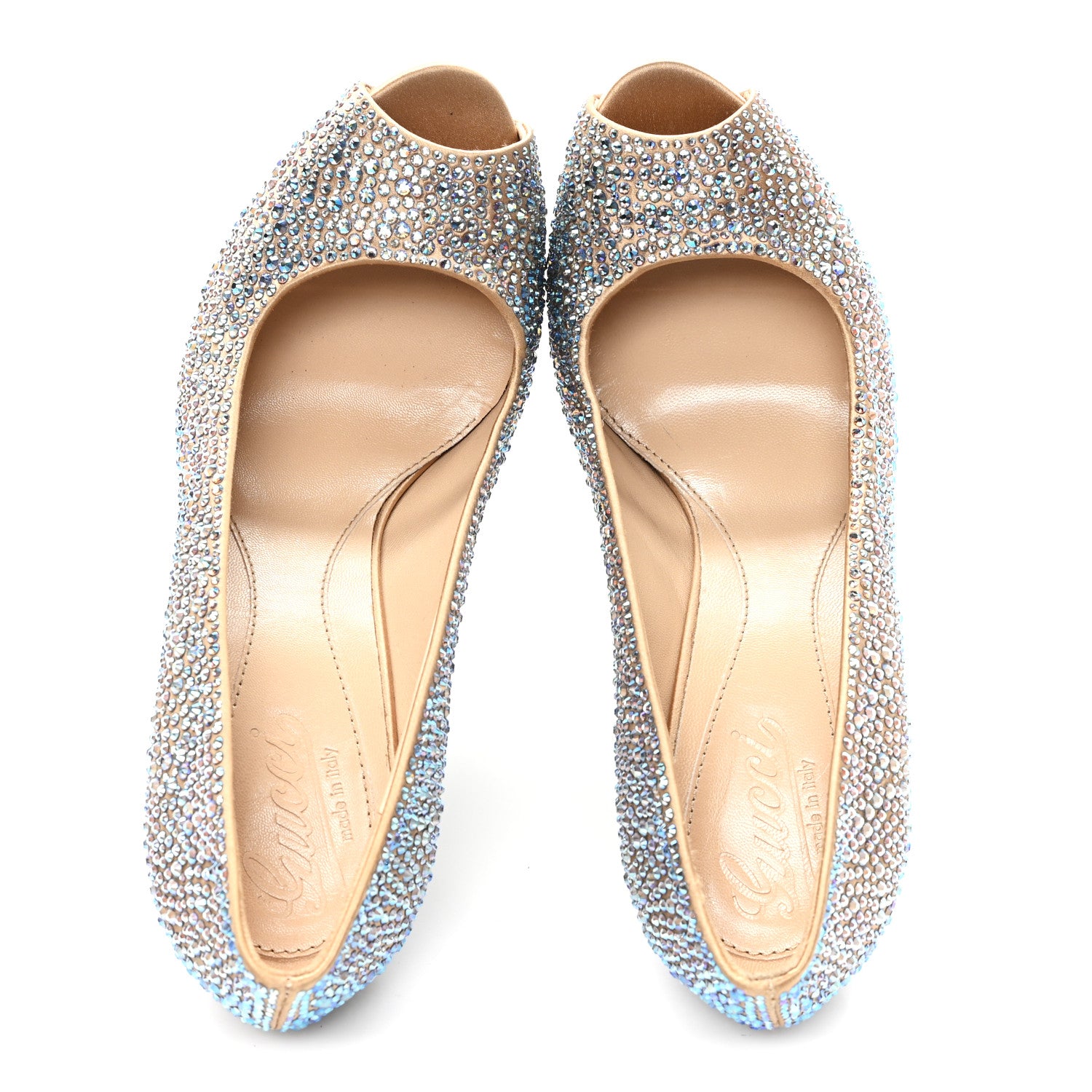 Gucci Satin Crystal Sofia Etoile Peep Toe Pumps 38 Blue 2 of 10