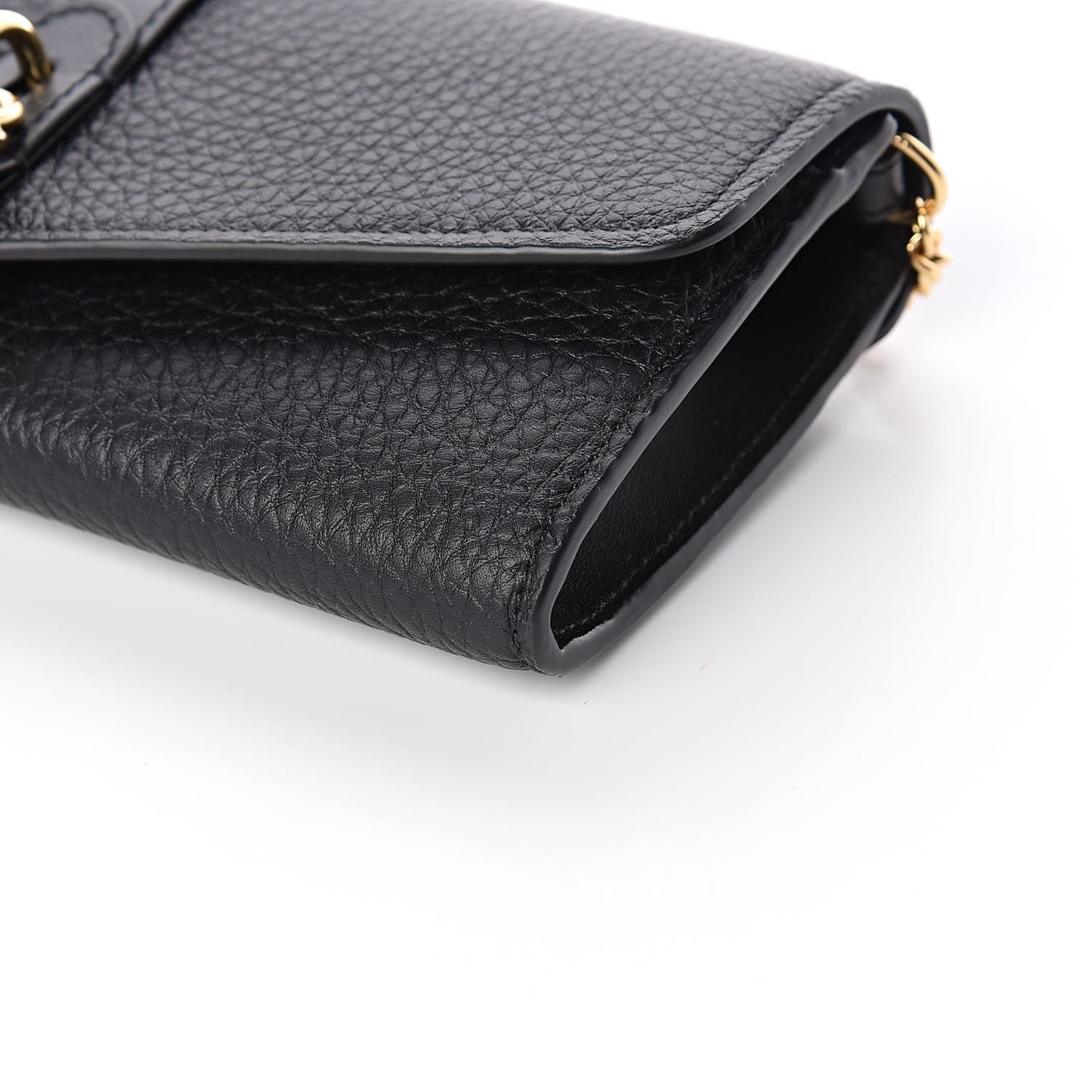 Shiny Grained Calfskin Aby Wallet on Chain Black