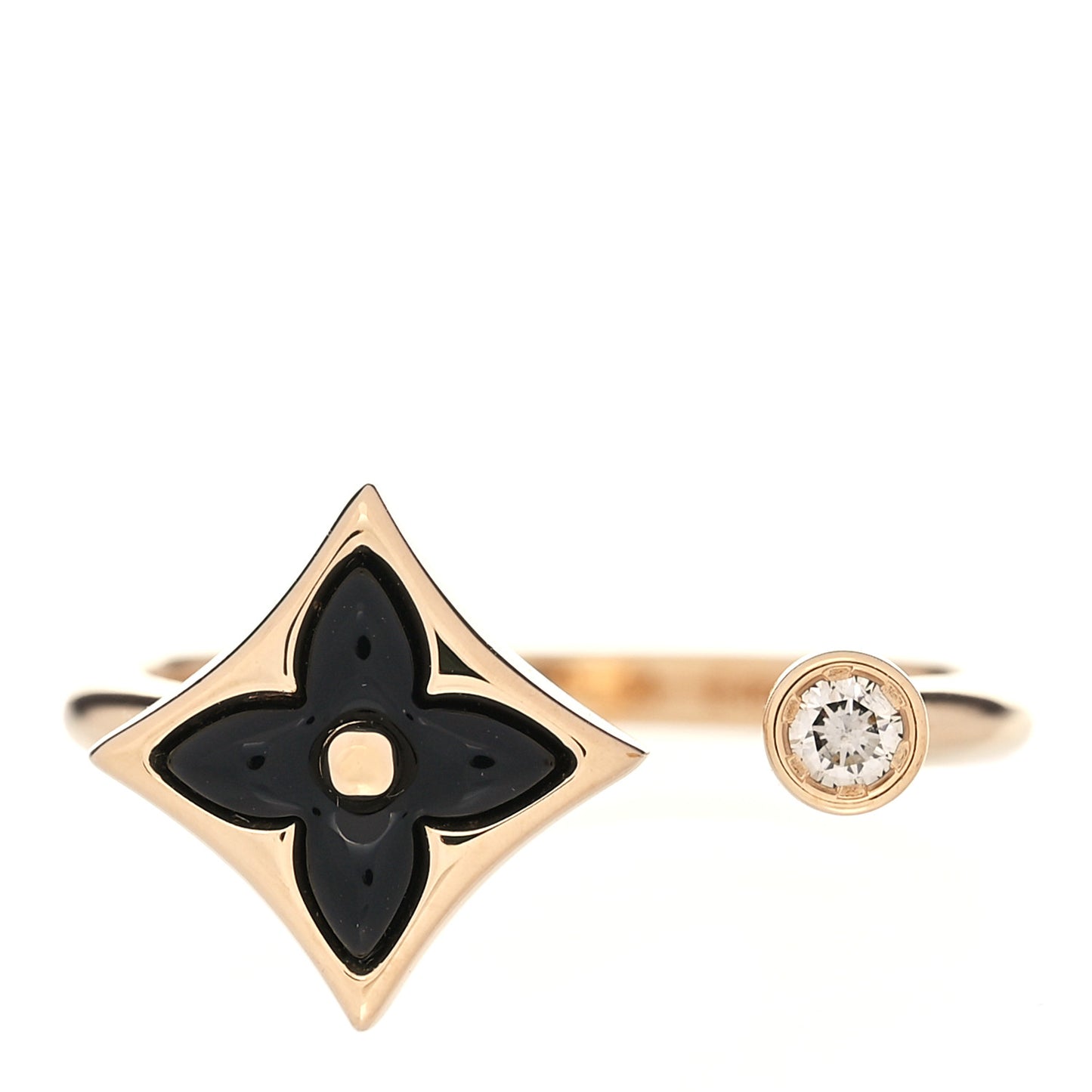 18K Yellow Gold Diamond Black Onyx Mini Color Blossom Star Ring 51 5.75