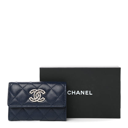 Chanel Caviar Quilted Crystal CC Flap Card Holder Navy Blue 9 of 9