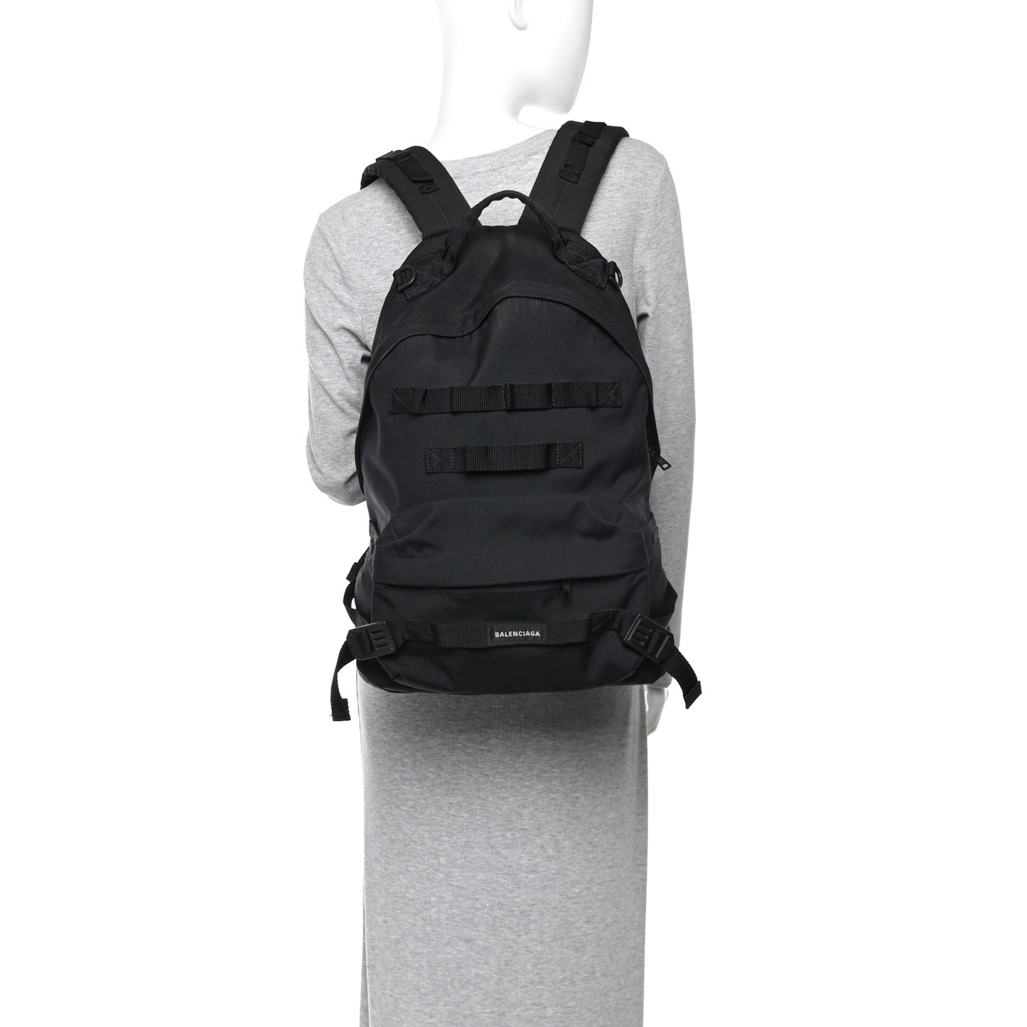 Nylon Logo Embroidered Medium Army Multicarry Backpack Black