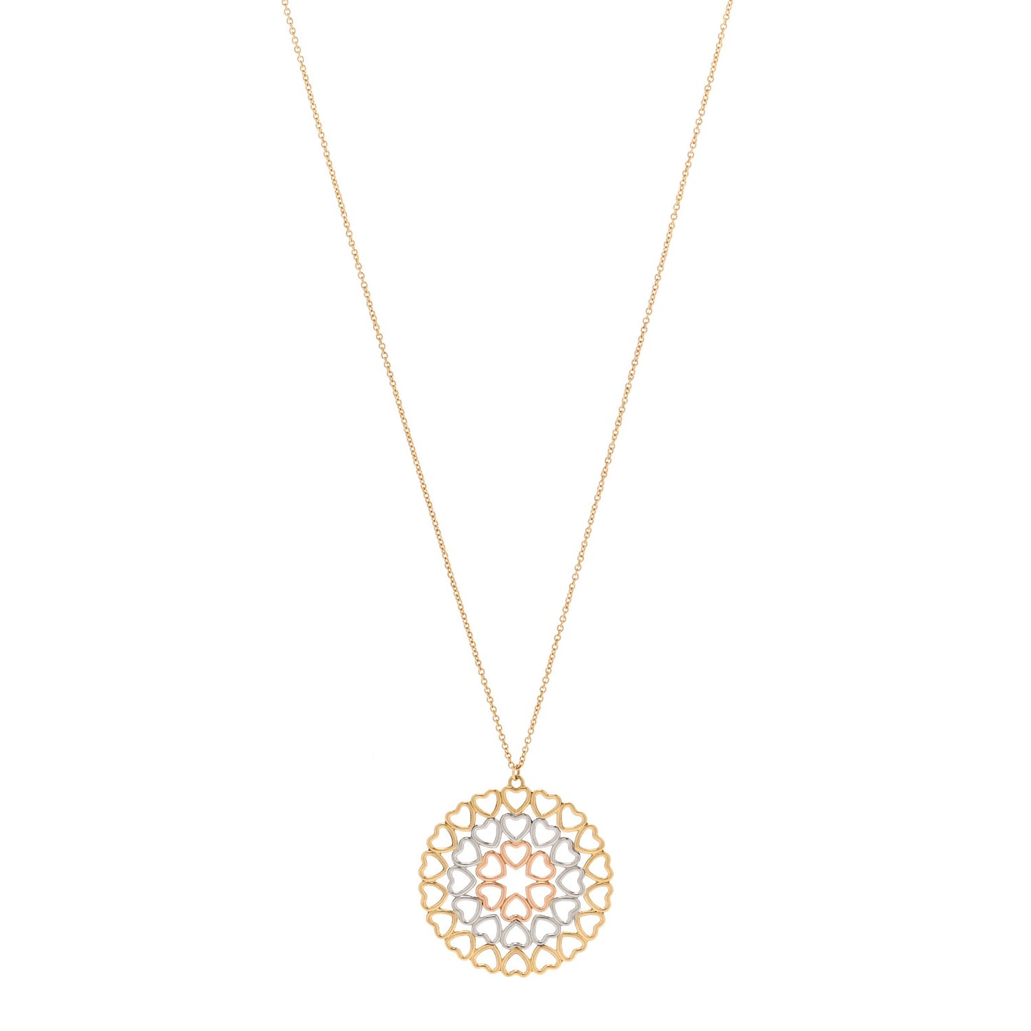 18K Yellow White Rose Gold Paloma Picasso Crown of Hearts Medallion Pendant Necklace