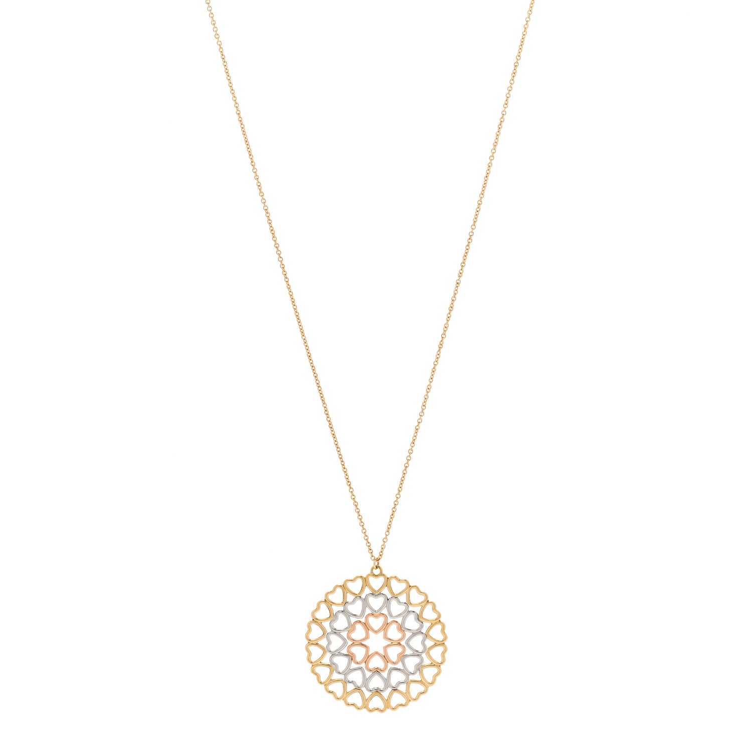 Tiffany 18K Yellow White Rose Gold Paloma Picasso Crown of Hearts Medallion Pendant Necklace 1 of 6
