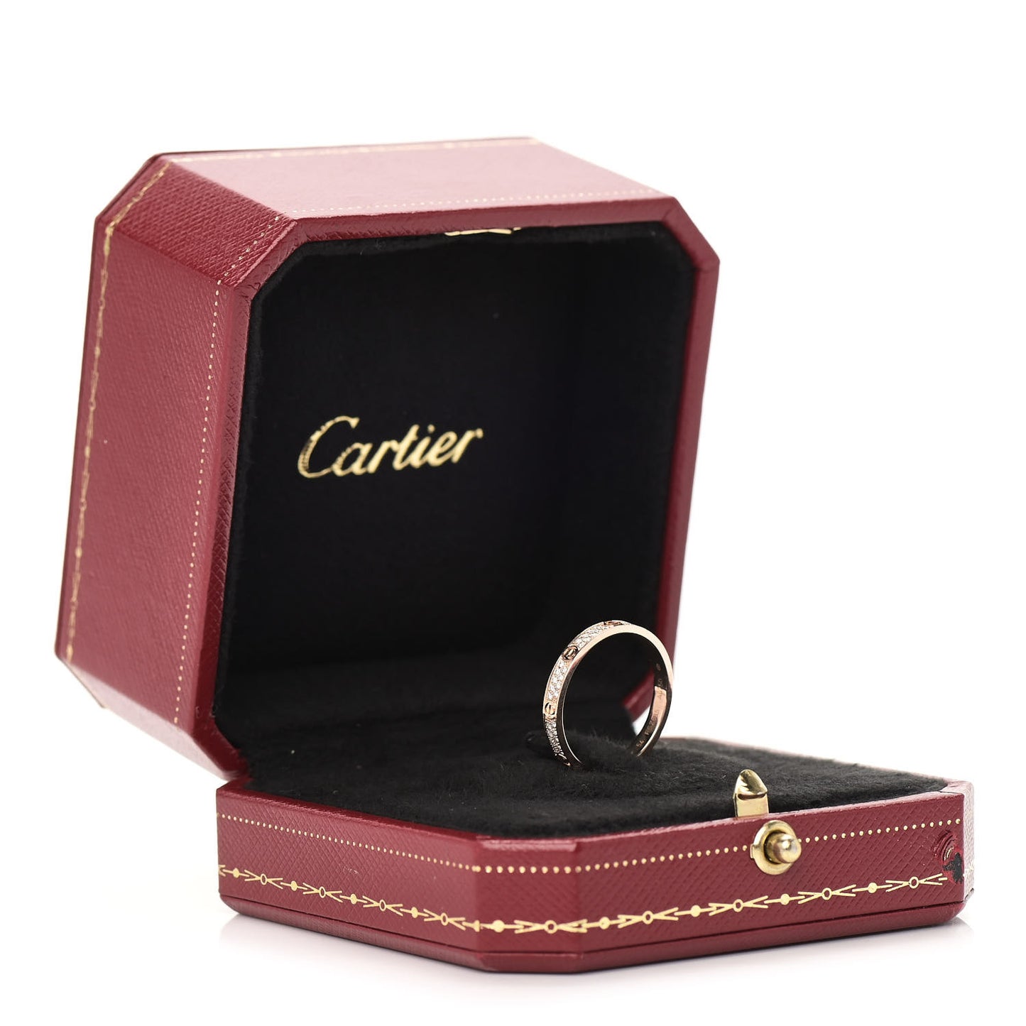 18K Pink Gold Diamond 2.6mm LOVE Paved Band Ring 54 6.75