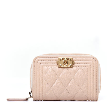 Chanel Caviar Quilted Boy Zip Around Coin Purse Wallet Beige Clair 1 of 9