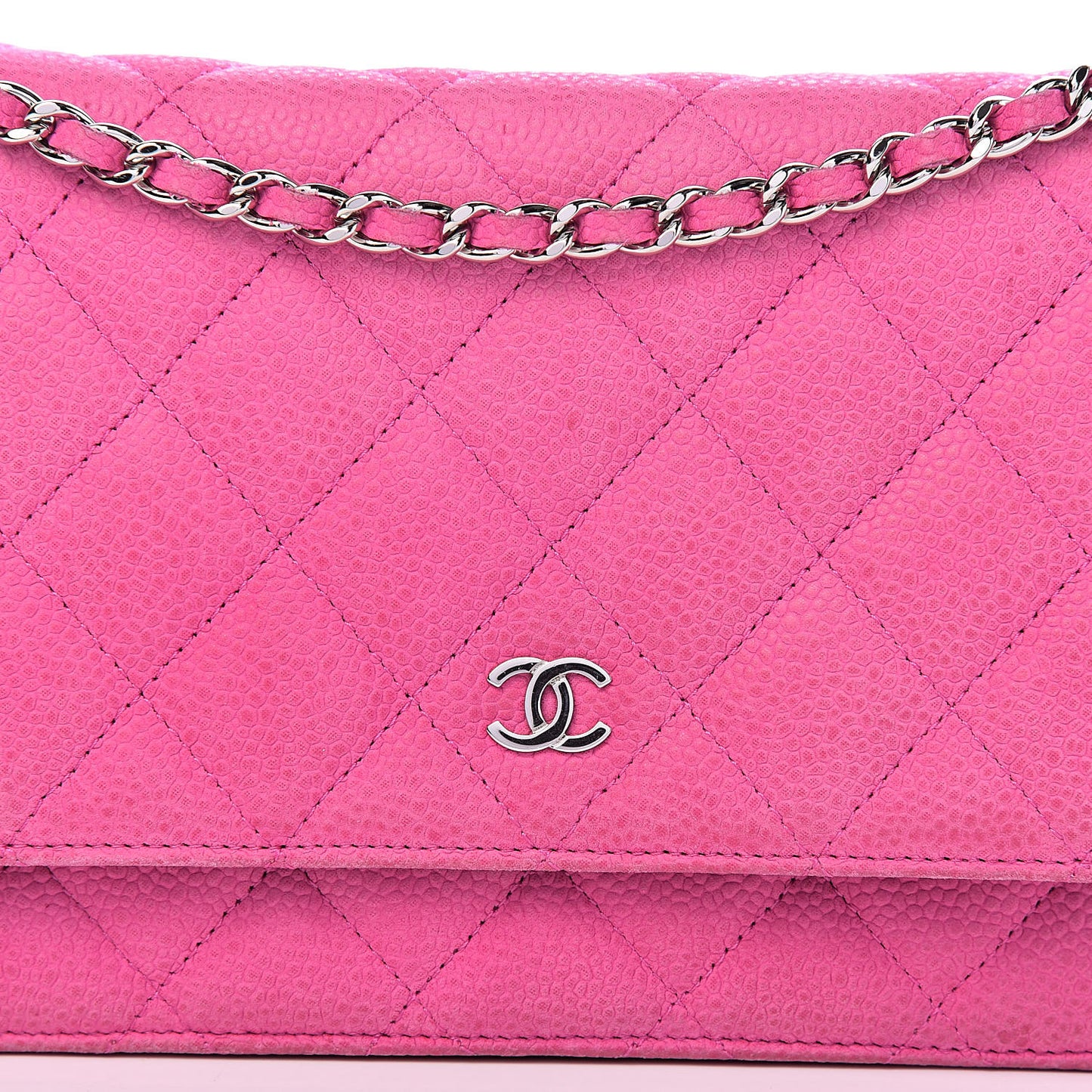 Iridescent Caviar Quilted Wallet on Chain WOC Pink