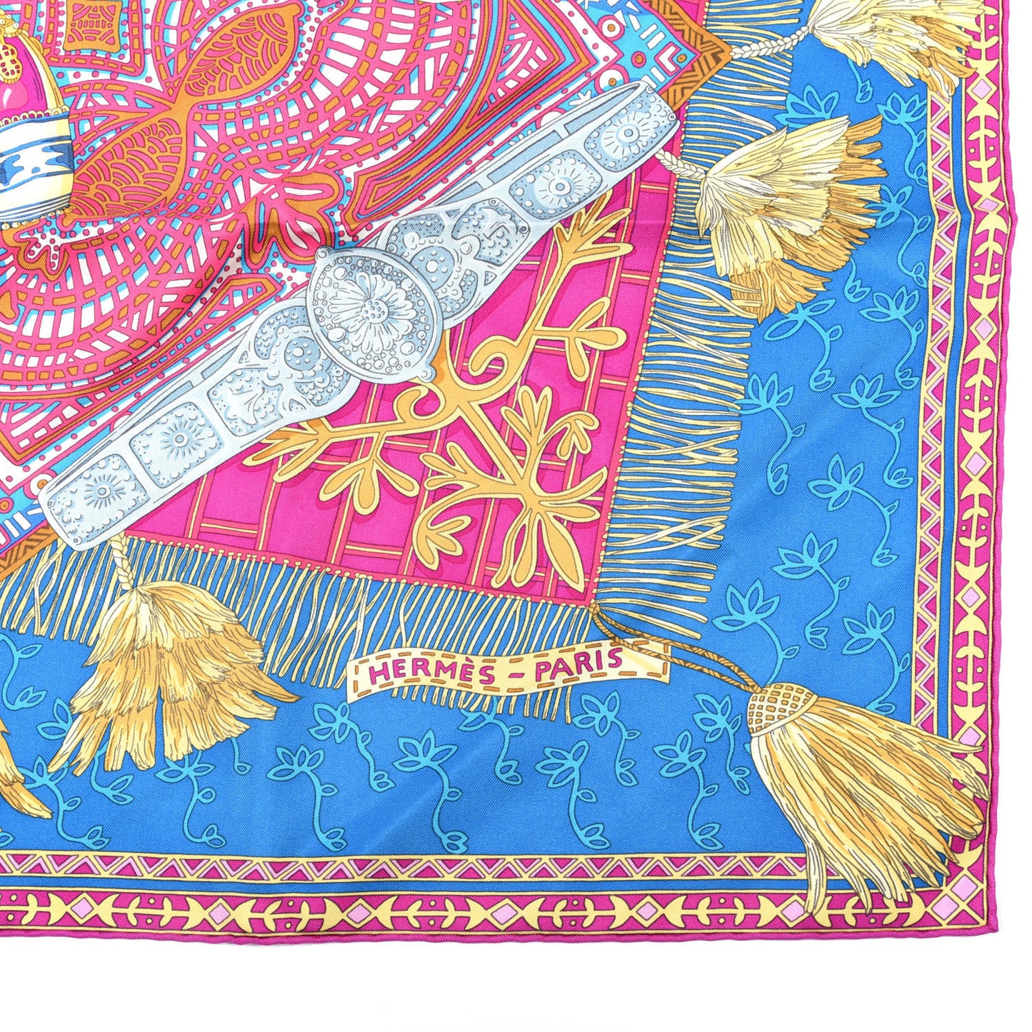 Silk Cavaliers du Caucase Scarf 90 Cobalt Fuchsia Vieil Or
