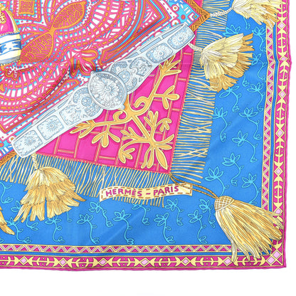 Hermes Silk Cavaliers du Caucase Scarf 90 Cobalt Fuchsia Vieil Or 2 of 4