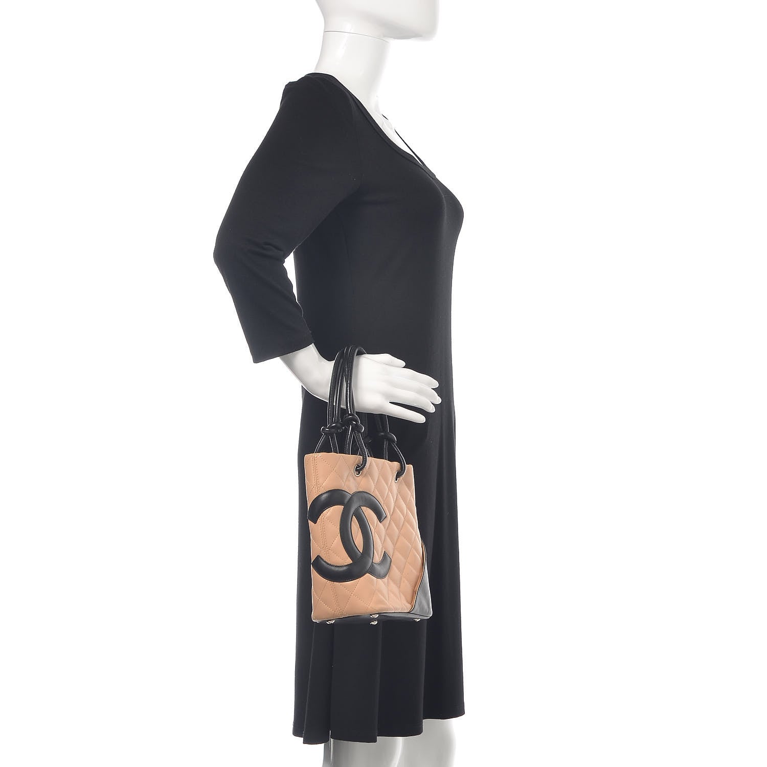 Chanel Calfskin Quilted Small Cambon Tote Beige Black 2 of 15