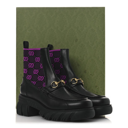 Gucci Quebec Calfskin Technical Jersey Knit GG Monogram Horsebit Ankle Boots 42 Black Fucsia 14 of 14