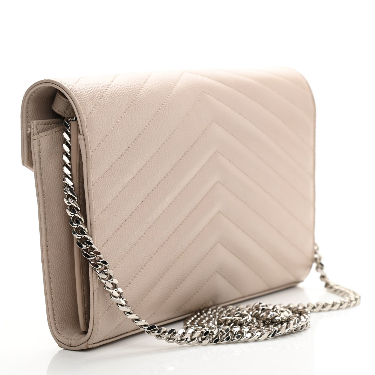 Grain De Poudre Matelasse Chevron Monogram Chain Wallet Dark Beige