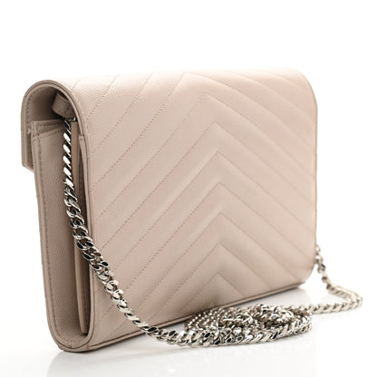 Saint Laurent Grain De Poudre Matelasse Chevron Monogram Chain Wallet Dark Beige 3 of 13