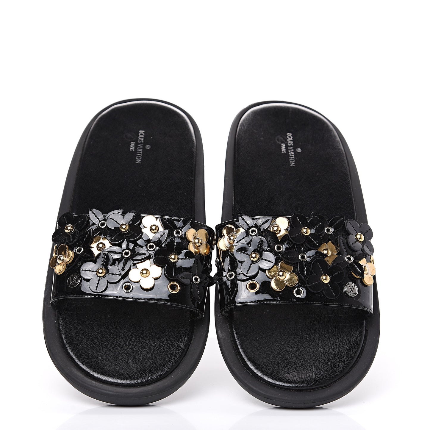 Patent Sunbath Flower Slide Sandals 37 Black