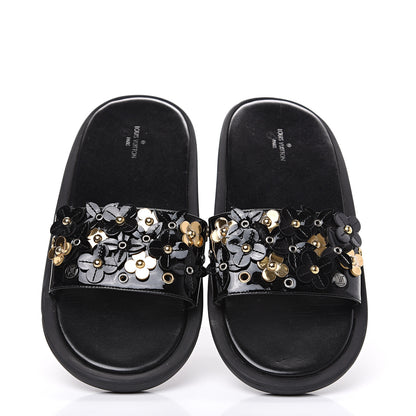 Louis Vuitton Patent Sunbath Flower Slide Sandals 37 Black 3 of 8