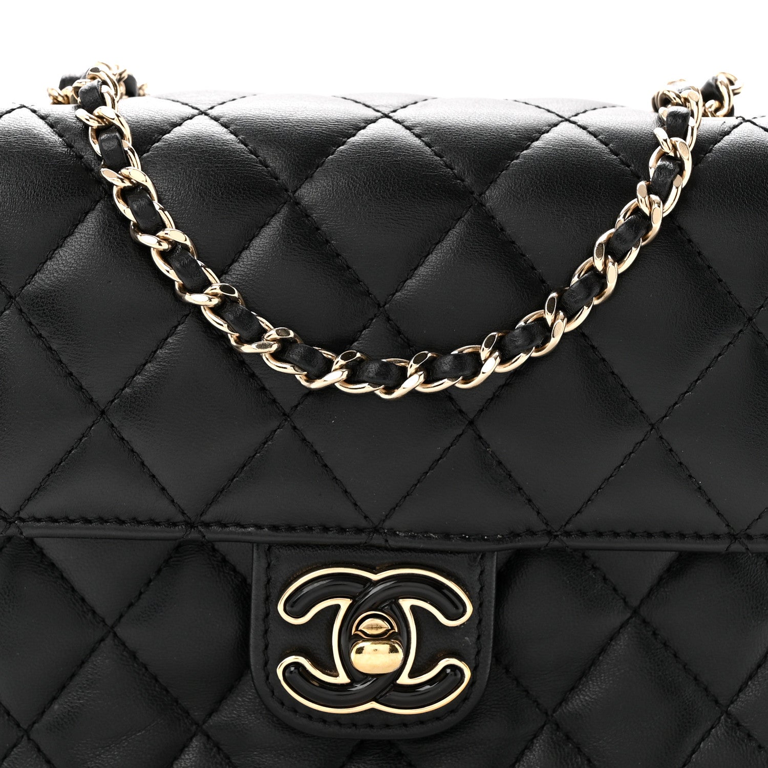 Chanel Lambskin Resin Quilted Mini Heart Square Flap Black 7 of 9