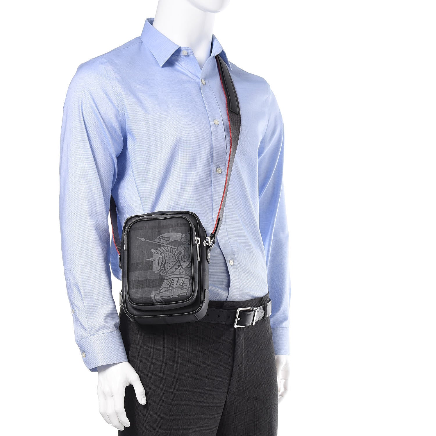 Burberry Coated Canvas Calfskin London Check EKD Slim Crossbody Bag Charcoal Black 2 of 10
