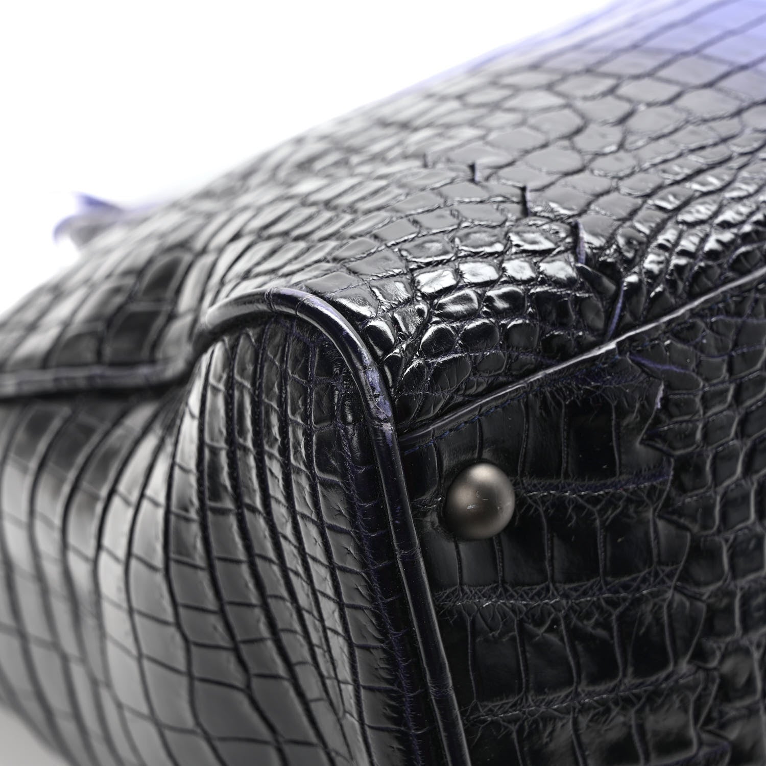 Bottega Veneta Crocodile Boston Purple Black 11 of 12